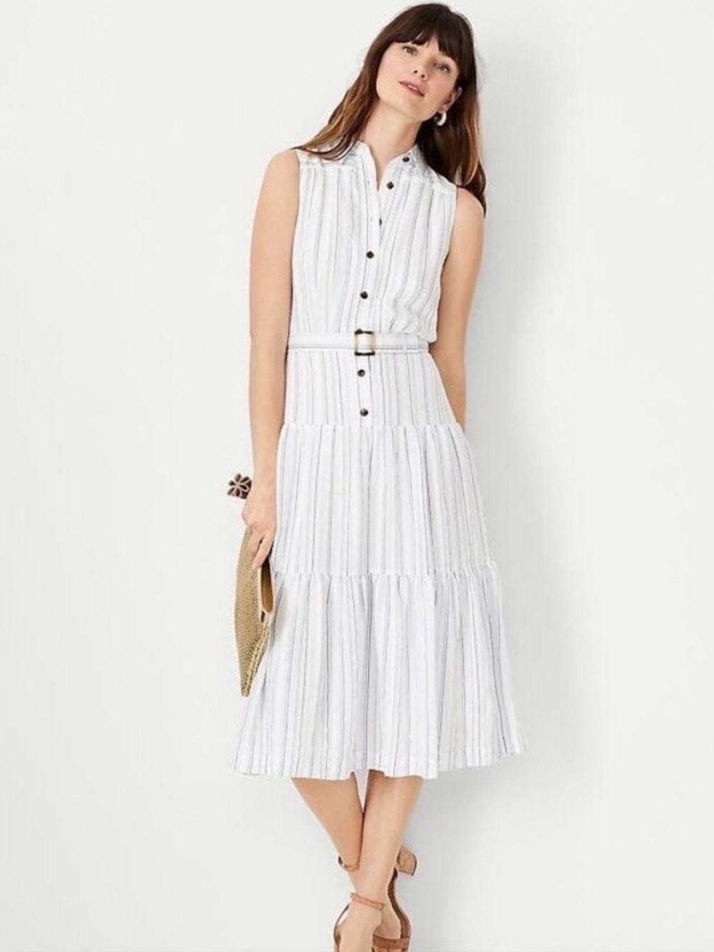 NWT Ann Taylor striped ruffle tiered flare midi dress - sz 8